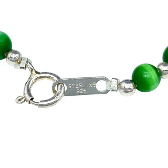 Green Cat's Eye Beaded Bracelet | Sterling Silver 925 | 6.75" - Picture 2 of 4